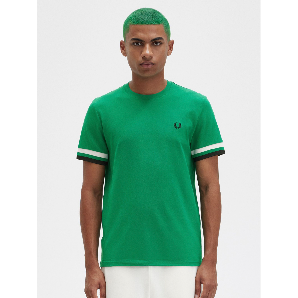Camiseta Fred Perry Hombre Precio Perú - Taped Long Sleeve Verde Oscuro